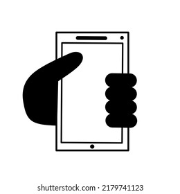 person's hand icon holding android phone on white background 