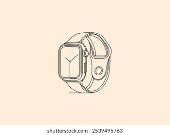 Person's hand indicates a wrist watch One line vector art Smart watch on wrist Hand drawn illustration vector out line design.