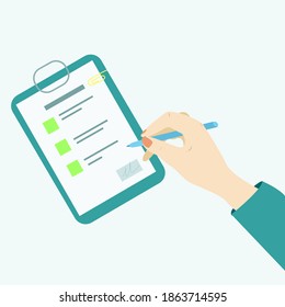 La mano de una persona con un lápiz firma documentos un elemento aislado sobre un fondo blanco