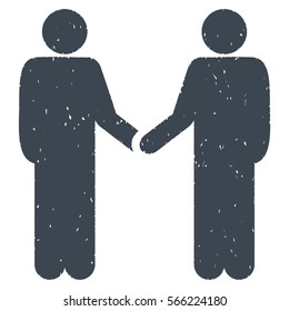 Persons Handshake grainy textured smooth blue icon for overlay watermark stamps. Flat symbol with dirty texture. Dotted vector ink rubber seal stamp with grunge design on a white background.