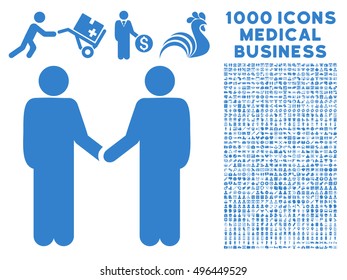 Persons Handshake icon with 1000 medical commerce cobalt vector pictograms. Collection style is flat symbols, white background.