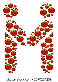 Persons Handshake mosaic of tomatoes in various sizes. Vector tomato symbols are grouped into persons handshake collage. Diet vector design concept.