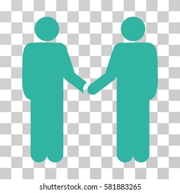 Persons Handshake vector pictograph. Illustration style is a flat iconic cyan symbol on a transparent background.