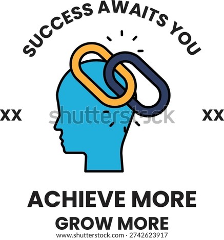 A person's head with a chain around it and the words "success awaits you" written below it