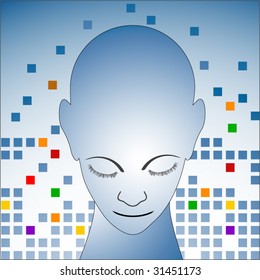 person's head with geometric background