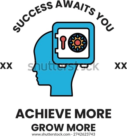 A person's head is on a safe with the words "success awaits you" written above it