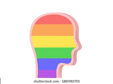 La cabeza de una persona con colores arcoiris. Vector de ilustración plano. Color de la bandera LGBT