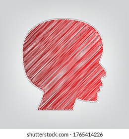 Señal de la cabeza de la persona. Dibujo de degradado rojo Icono con contorno artístico líneas grises sobre fondo gris claro. Ilustración.