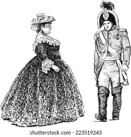 persons in the  historical costumes