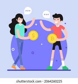 Personen, die Bitcoins halten, flache Illustration der Währung   