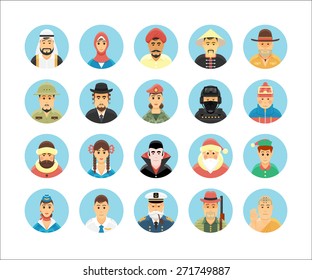 Persons icons collection. Icons set illustrating people occupations, lifestyles, nations and cultures.