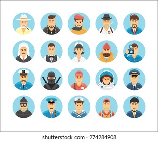 Persons icons collection. Icons set illustrating people occupations, lifestyles, nations and cultures.