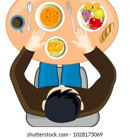 Persons with meal at the table.Vector illustration