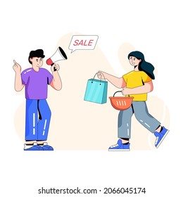 Persons with megaphone, character illustration of ecommerce marketing