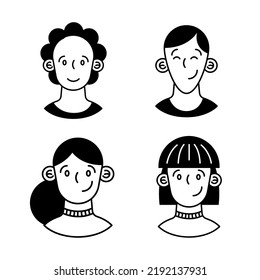 grupo de cuatro caracteres monocromo