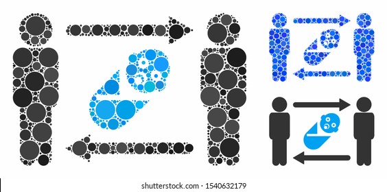 Persons newborn exchange composition of round dots in various sizes and color tints, based on persons newborn exchange icon. Vector round dots are composed into blue collage.