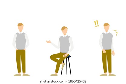 Person's pose set Put your hand in your pocket, sit on a chair, be surprised
