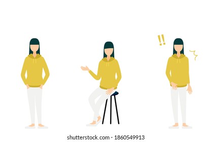 Person's pose set Put your hand in your pocket, sit on a chair, be surprised