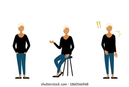 Person's pose set Put your hand in your pocket, sit on a chair, be surprised