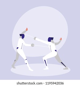 persons practicing fencing avatar character