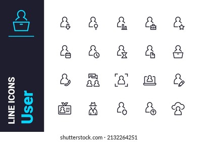 Persons profile icons set vector illustration. Signs for website or pc desktop line icon. Modern technology and identification concept