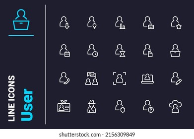 Persons profile icons set vector illustration. Signs for website or pc desktop line icon. Modern technology and identification concept