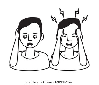 persons sick with symptoms characters vector illustration design