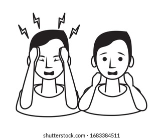 persons sick with symptoms characters vector illustration design