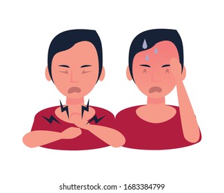 persons sick with symptoms characters vector illustration design