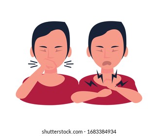 persons sick with symptoms characters vector illustration design