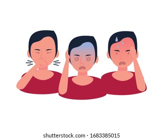 persons sick with symptoms characters vector illustration design