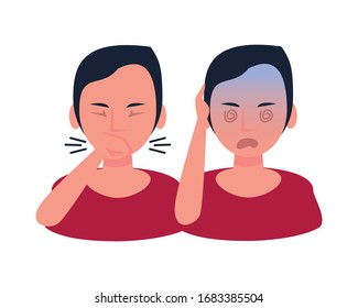 persons sick with symptoms characters vector illustration design
