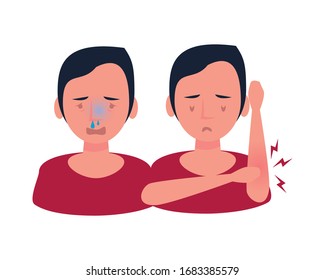 persons sick with symptoms characters vector illustration design