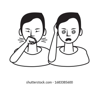 persons sick with symptoms characters vector illustration design