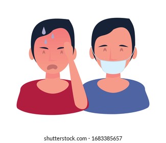 persons sick with symptoms characters vector illustration design