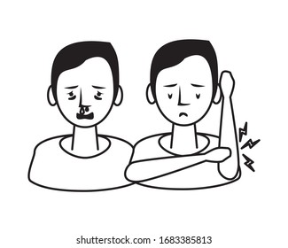 persons sick with symptoms characters vector illustration design
