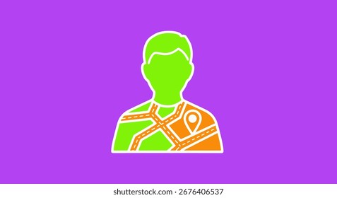 A person's silhouette with a map overlay, symbolizing navigation, location, and travel, highlighting journey and destination.