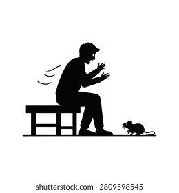 A person's silhouette shows panic encountering a mouse. This graphic conveys phobia pest control or unexpected encounters. Ideal for health safety or lifestyle campaigns.