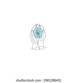 a person's two palms holding flower seeds illustration icon vector continuous line