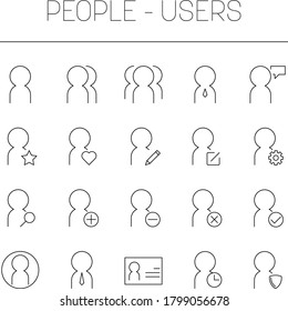 Persons, users and group of people. Simple thin line vector icon set.