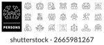 Persons vector icons in line style. Persons, community, society related icons collection. People outline vector icons