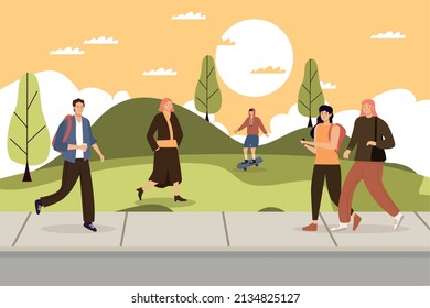 persons walking in the park scene