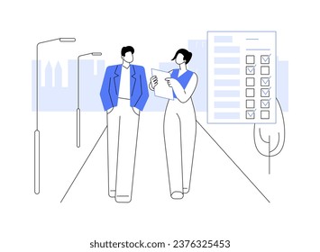 Person-to-person interview abstract concept vector illustration. Opinion poll worker interviewing inhabitants, social science, sociological survey, conversation with people abstract metaphor.