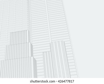 Perspective 3d architecture background with wireframe skyscrapers. Vector illustration.
