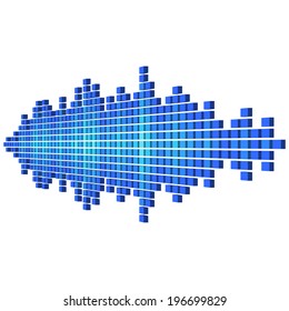 Perspective 3D blue sound waveform made of cubes