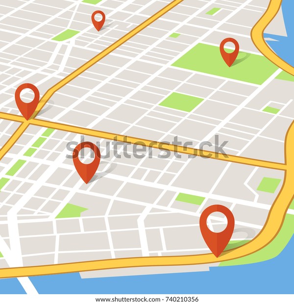 遠近3d都市地図とピンポインタ Gpsナビゲーションのベクター画像コンセプトを抽象化 地図ナビゲーターgps 町のナビゲーションロードのイラスト のベクター画像素材 ロイヤリティフリー