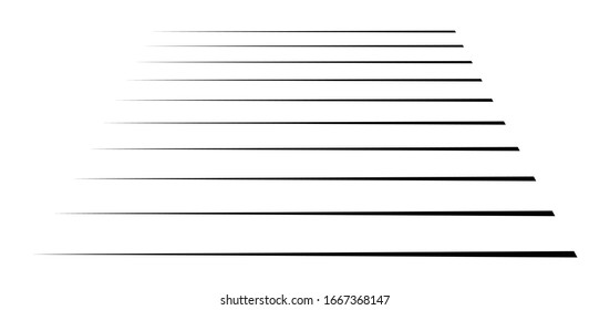 Perspektive 3D-Linien. Die Streifen verschwinden, verkleinern sich in den Horizont. Einfache gerade, parallele Streifen, Streifen Muster / Illustration. Dünnlinien horizontal