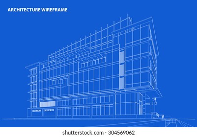 Perspective 3D render of building wire frame - Vector illustration