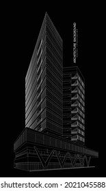 Perspective 3D render of building wireframe - Vector illustration