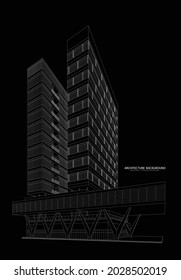 Perspective 3D render of building wireframe - Vector illustration
